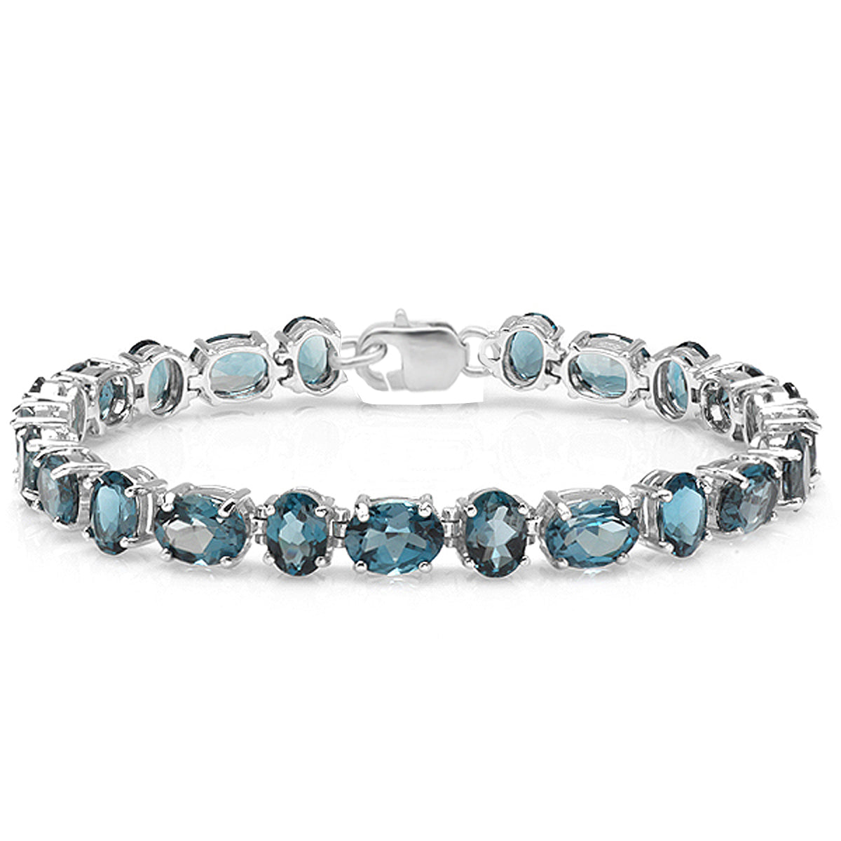 30.00 CT Real Oval Cut Genuine Blue Topaz 925 Sterling Silver Tennis Bracelet (6 MM Width x 7.5 Inch Length)